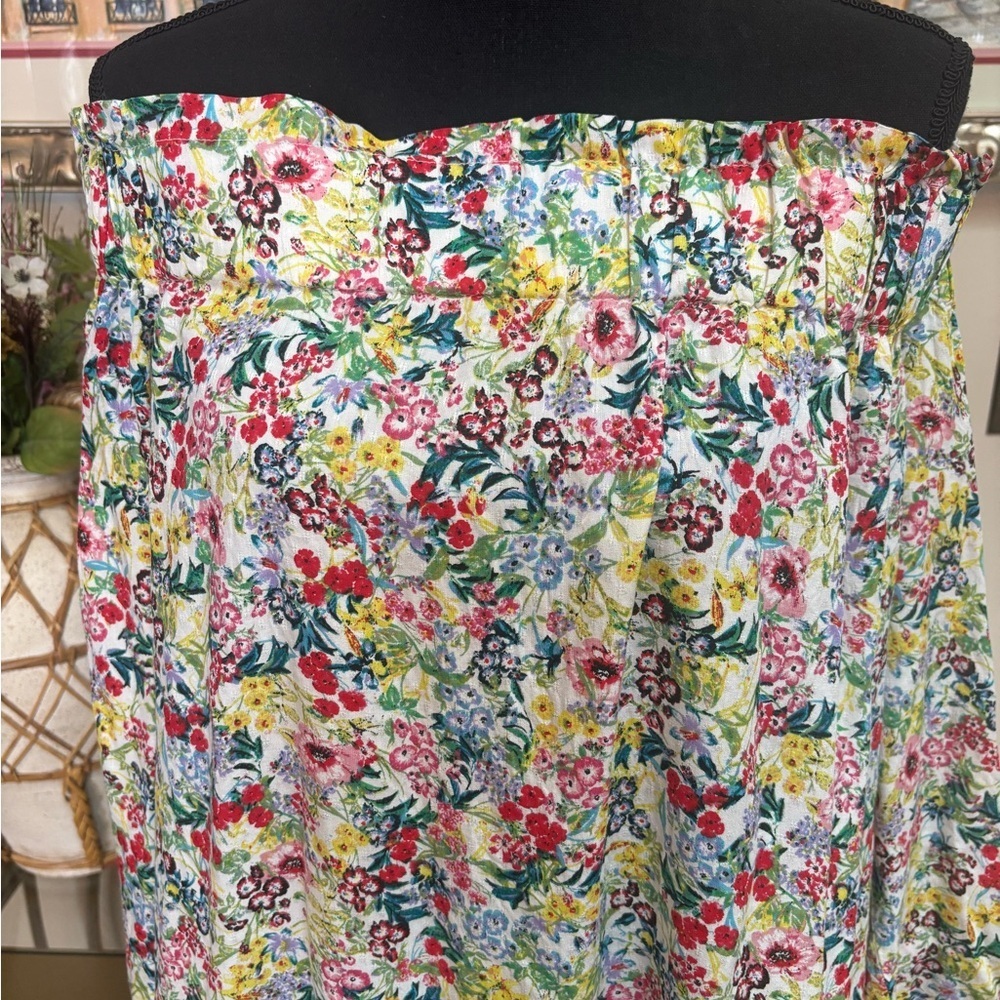 H&M MULTICOLOR FLORAL OFF THE SHOULDER CASUAL RELAXED STYLE TUNIC BLOUSE SIZE 14 - Picture 13 of 13